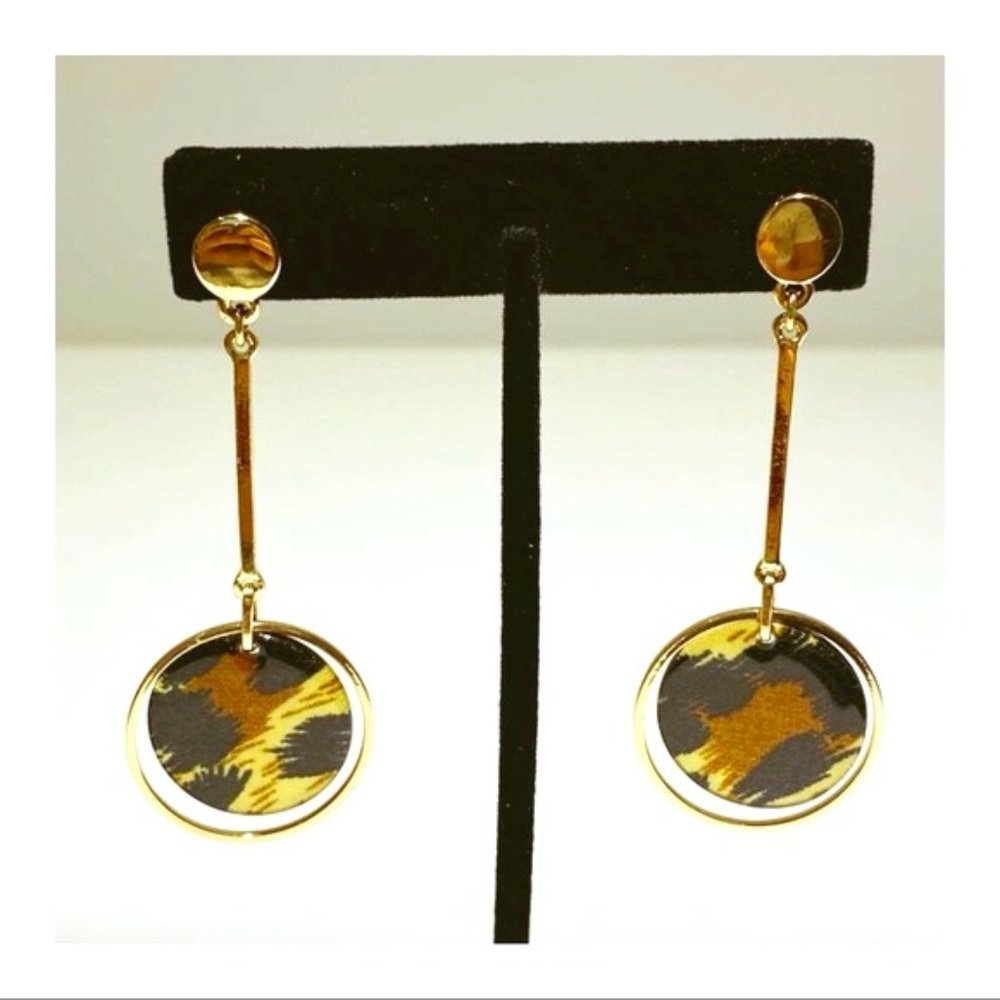 Nine West Animal Print Disc Drop Selena Gomez Beyonce Inspired Earrings